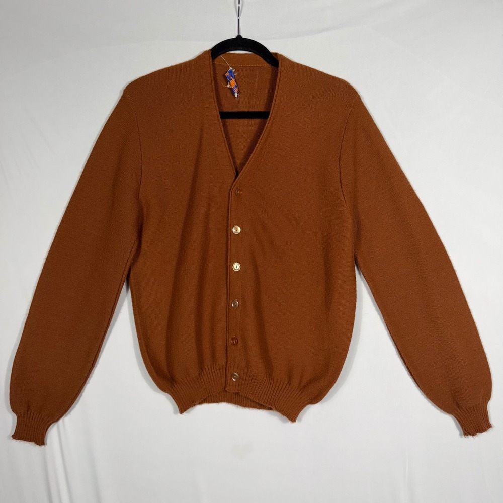 Vtg 60s Bruce Cameron Knit Cardigan‎ Sweater S/M Brown V-neck Grunge Fisherman